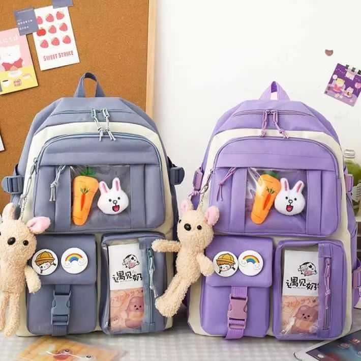 Wholesale Primary School Backpack – Nylon Fabric, Cartoon Design (With Bear Pencil Case | For Students)