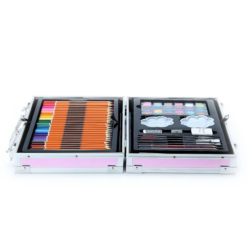 145-Piece Deluxe Art Stationery Set – Aluminum Case with Handle (Drawing, Coloring, Painting for Kids & Students)