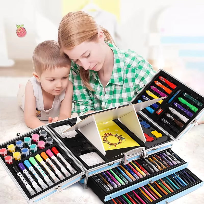 238-Piece Art Stationery Set – Aluminum Case with Handle (Drawing, Coloring, Painting for Kids & Students)
