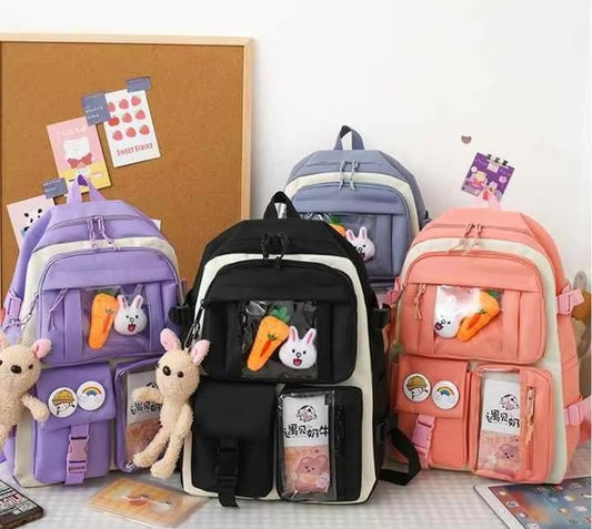 Wholesale Primary School Backpack – Nylon Fabric, Cartoon Design (With Bear Pencil Case | For Students)