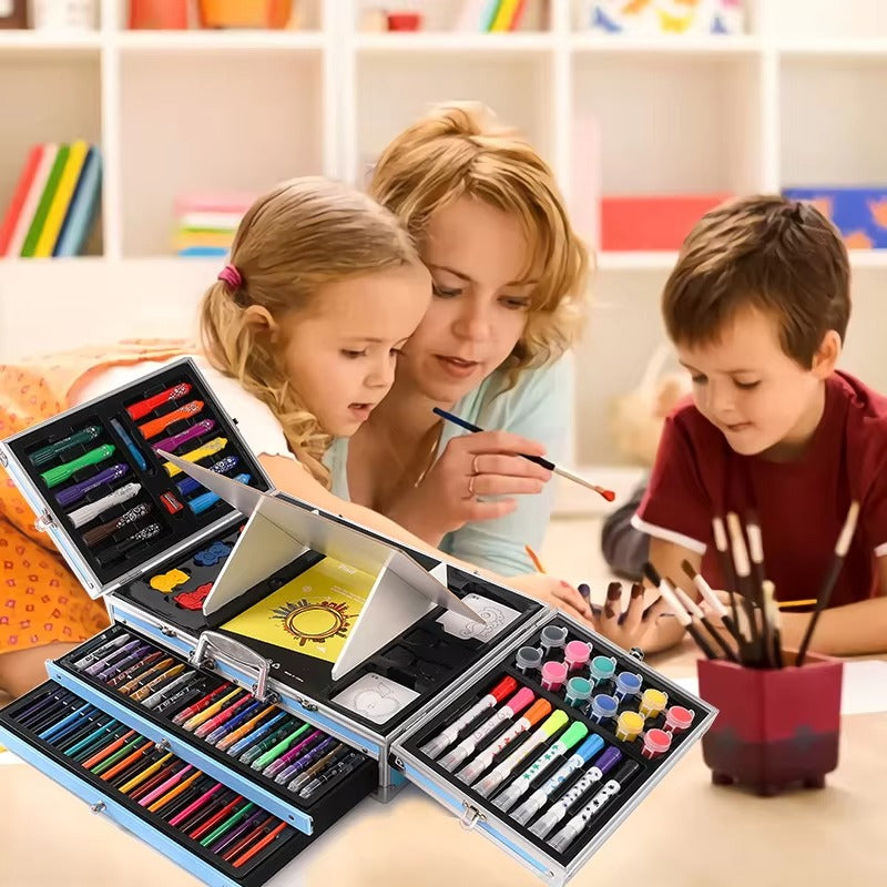 238-Piece Art Stationery Set – Aluminum Case with Handle (Drawing, Coloring, Painting for Kids & Students)