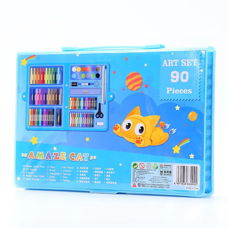 90-Piece Art Stationery Set – Drawing, Coloring & Painting (For Kids & Students)