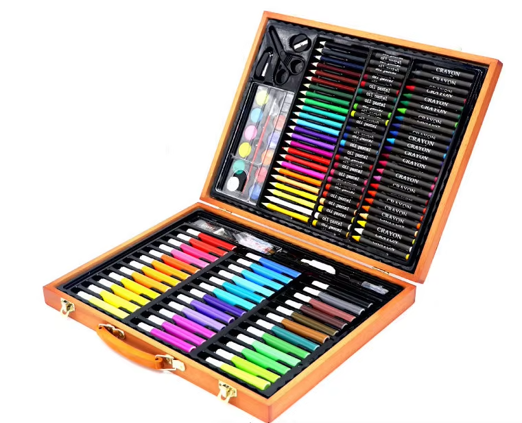 130-Piece Hot-Sale Art Stationery Set – High-Quality, Colorful Drawing (Wooden Box, For Kids & Students)