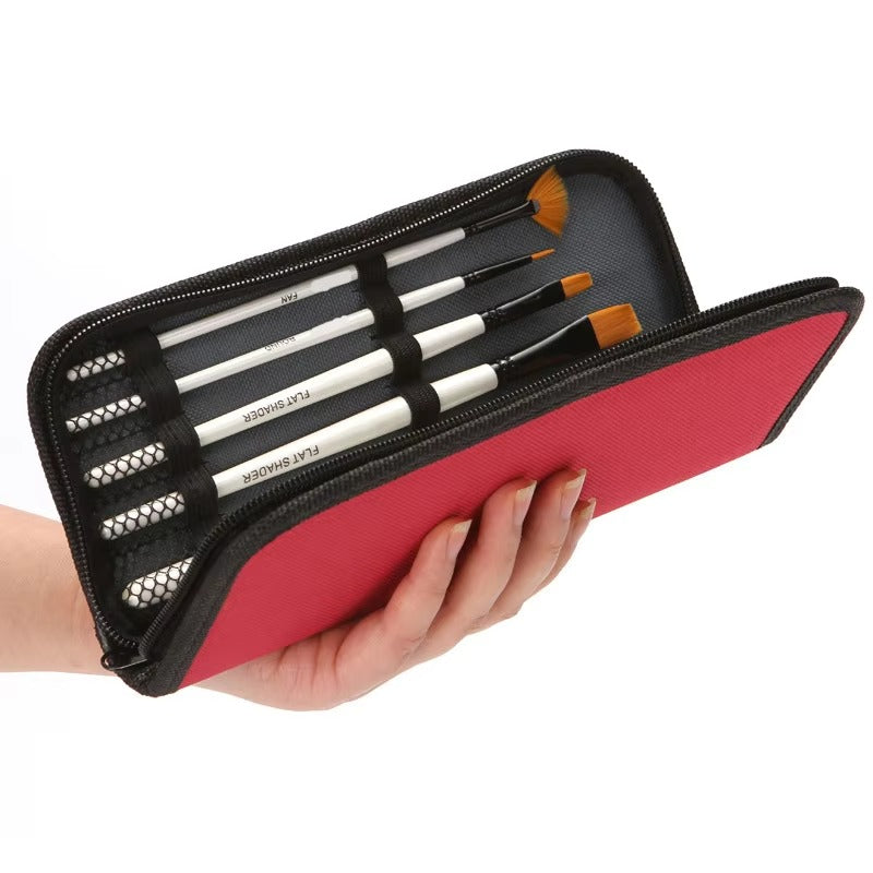 10-Piece Watercolor Brush Set – Wood Handle, Nylon Bristles (With Plate, Cloth Bag) | Wholesale Painting Supplies