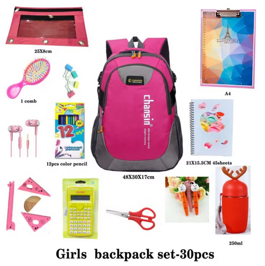 30-Piece Girls' Backpack Set – New Design, Foldable Primary School Child Bag Set