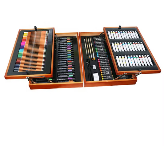 174-Piece Deluxe Art Stationery Set – Wooden Box Drawing & Painting (For Kids & Students)