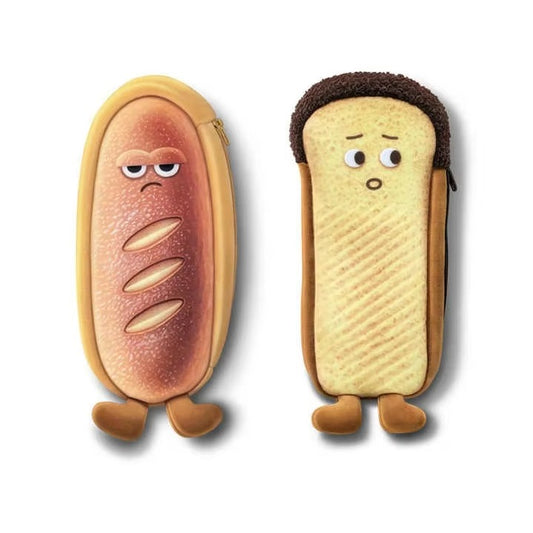 Large-Capacity Foldable Plush Pencil Pouch – Kawaii Emotion, Funny Toast Bread Design