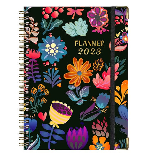 2025 Custom A5/A6 English Notebook – Vintage Flower, Spiral-Bound (Planner with Bookmark | Work & Sports Schedule)