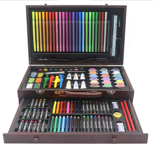 130-Piece Hot-Sale Art Stationery Set – High-Quality, Colorful Drawing (Wooden Box, For Kids & Students)
