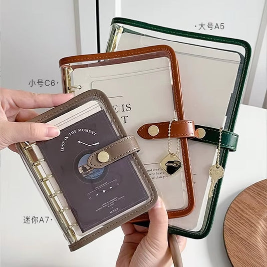 Women's Cute Aesthetic Transparent PVC Binder Notebook – A5/A7/C6 Sizes (Soft Planner, Loose-Leaf Diary)