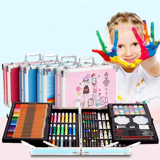 145-Piece Deluxe Art Stationery Set – Aluminum Case with Handle (Drawing, Coloring, Painting for Kids & Students)