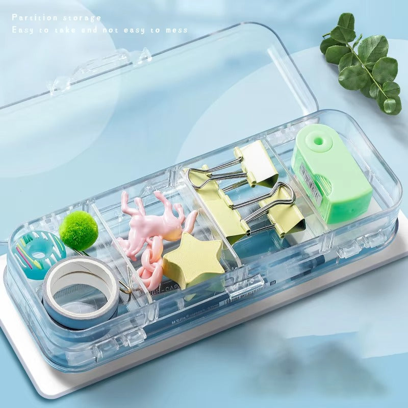 Large-Capacity Double - Storage Transparent Plastic Pencil Case – Simple Design (For Students' Stationery Sets)
