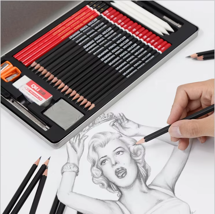 30-Piece Deluxe Art Stationery Set – Tin Box, Drawing & Sketch Pencils (For Students & Kids)
