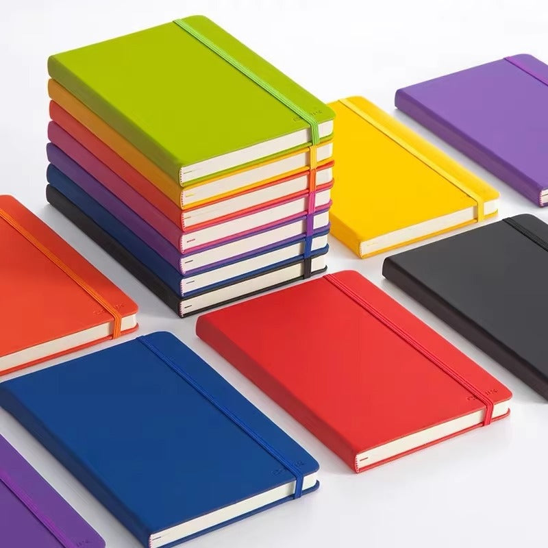 Custom Logo A5 Notebook – PU Leather Cover, Elastic Band (Student Stationery | Business Promotion Gift)