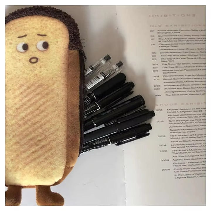 Large-Capacity Foldable Plush Pencil Pouch – Kawaii Emotion, Funny Toast Bread Design