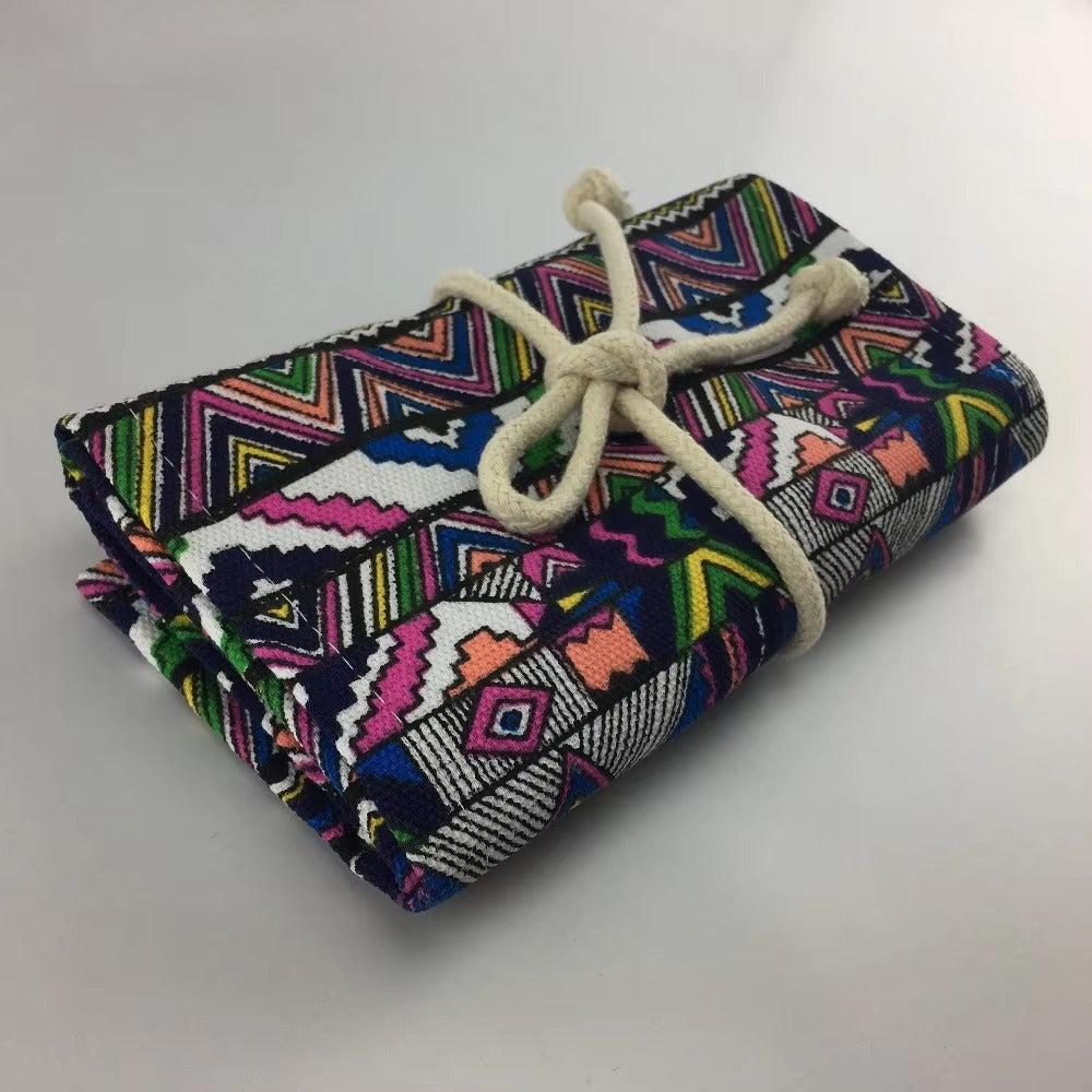 Fashion Pattern Canvas Roll-Up Pencil Case – Artist-Grade Stationery Bag