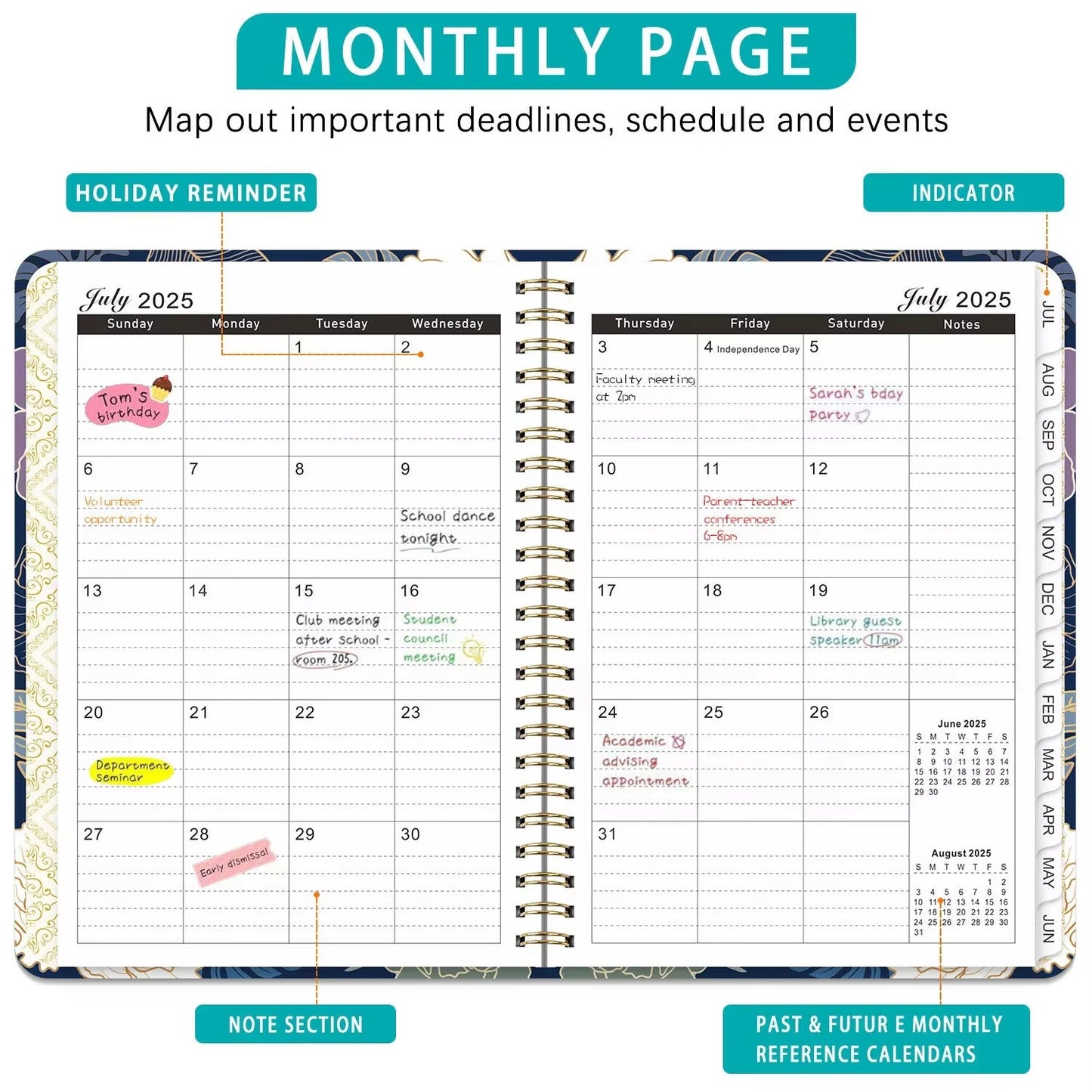 2025 Custom A5/A6 English Notebook – Vintage Flower, Spiral-Bound (Planner with Bookmark | Work & Sports Schedule)