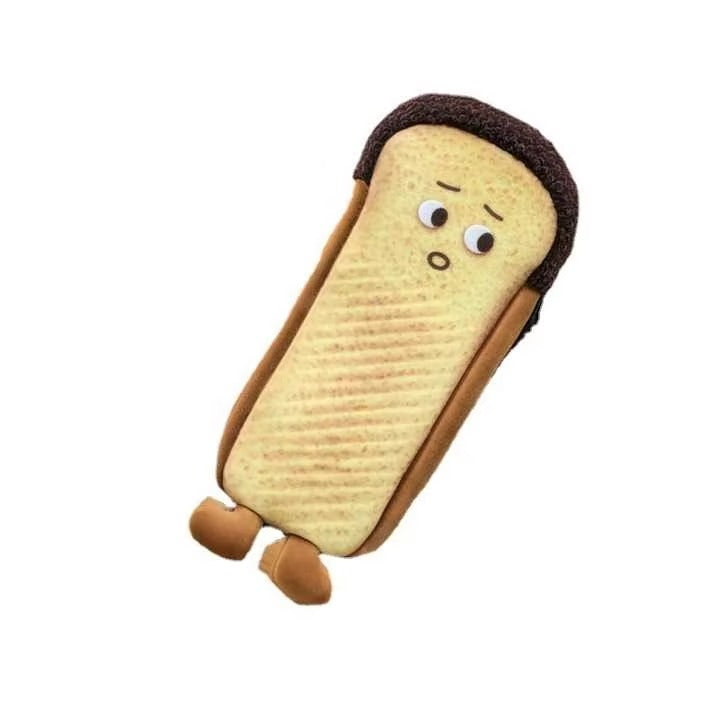 Large-Capacity Foldable Plush Pencil Pouch – Kawaii Emotion, Funny Toast Bread Design