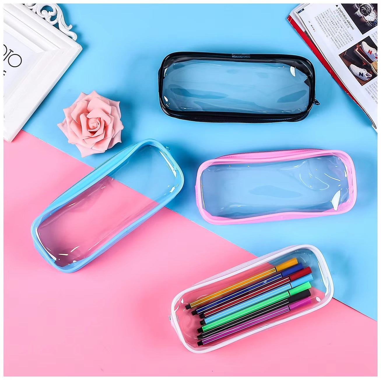 Wholesale Transparent PVC Pencil Case – Large Capacity, Zippered (With Printed Logo | For Students)