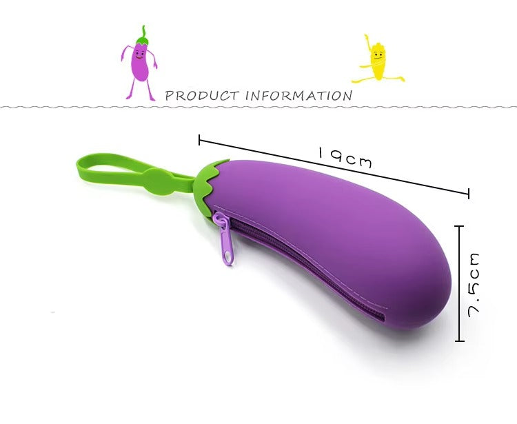 Large-Capacity Silicone Pencil Case – Zippered, Fruit & Vegetable Cartoon Design (Student Stationery Storage Bag)