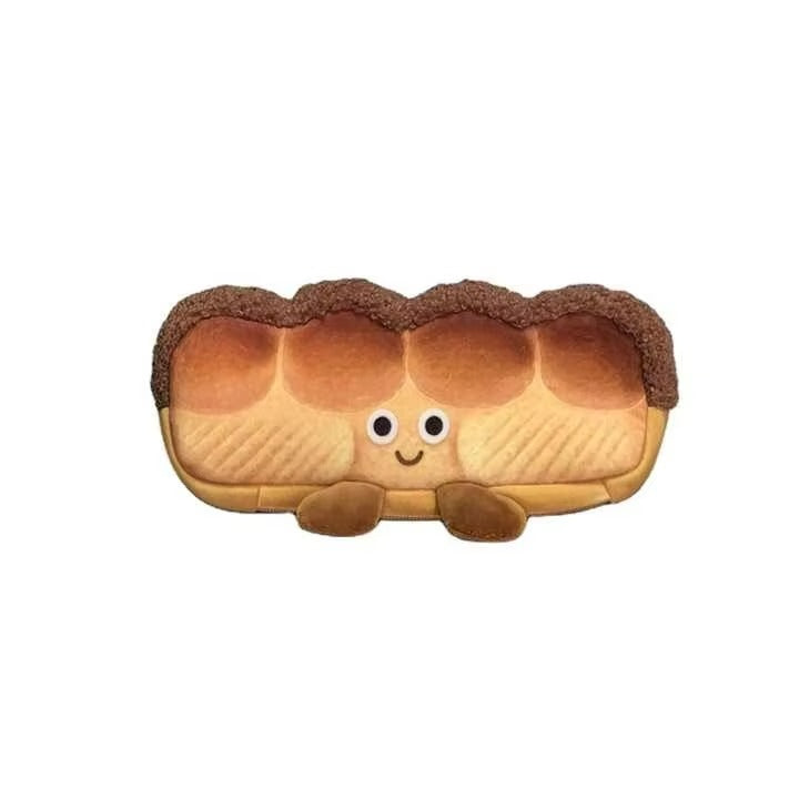 Large-Capacity Foldable Plush Pencil Pouch – Kawaii Emotion, Funny Toast Bread Design