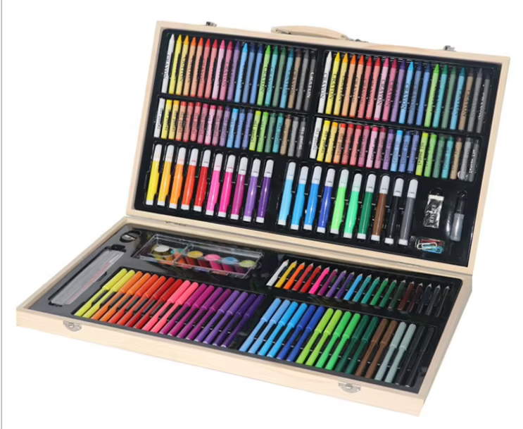 130-Piece Hot-Sale Art Stationery Set – High-Quality, Colorful Drawing (Wooden Box, For Kids & Students)