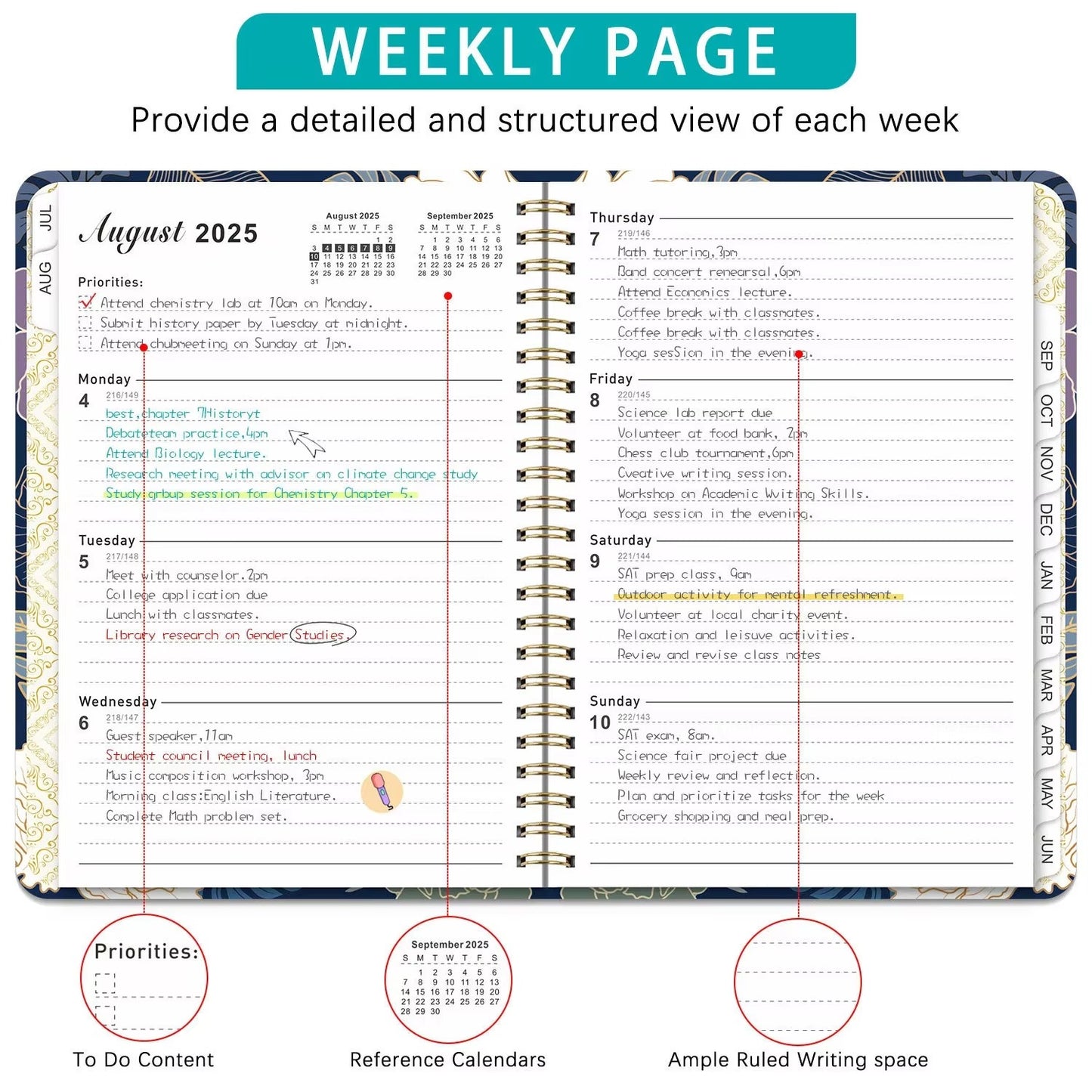 2025 Custom A5/A6 English Notebook – Vintage Flower, Spiral-Bound (Planner with Bookmark | Work & Sports Schedule)