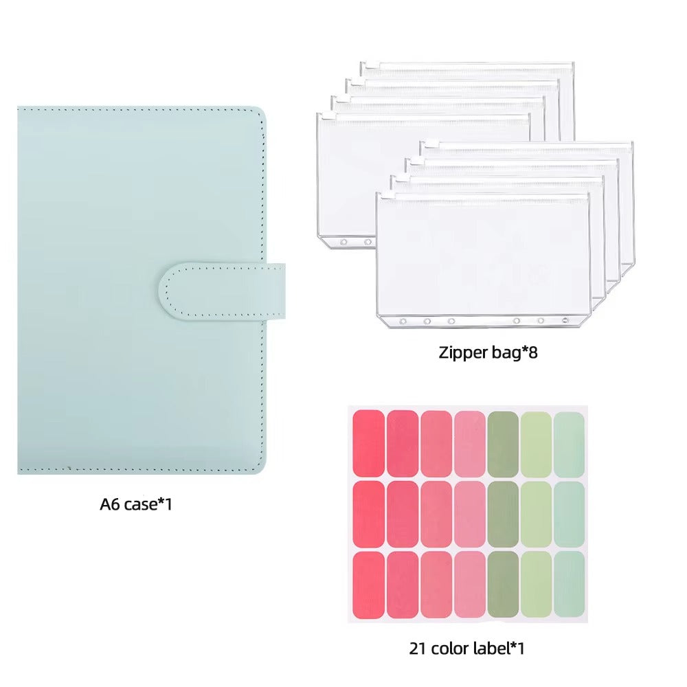 Creative A6 Loose-Leaf Notebook – Macaron PU Leather, Zipper Binder (Blank Kraft Paper)