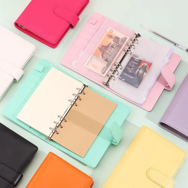 Creative A6 Loose-Leaf Notebook – Macaron PU Leather, Zipper Binder (Blank Kraft Paper)