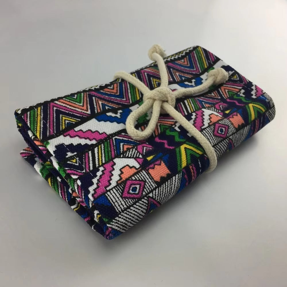 Fashion Pattern Canvas Roll-Up Pencil Case – Artist-Grade Stationery Bag