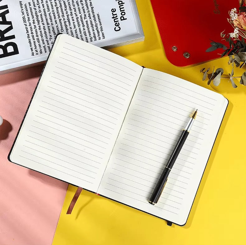 Custom Logo A5 Notebook – PU Leather Cover, Elastic Band (Student Stationery | Business Promotion Gift)