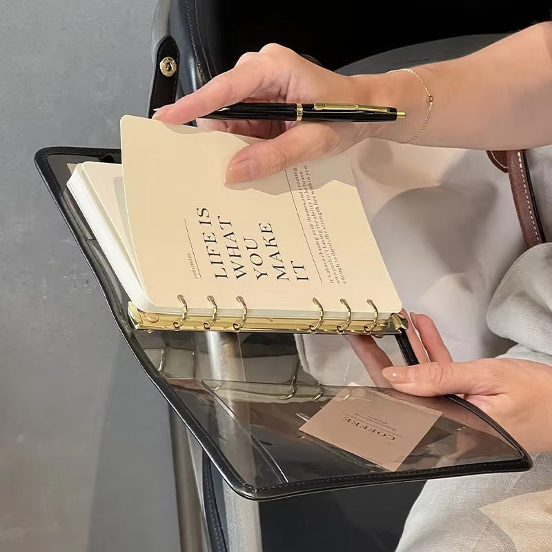 Women's Cute Aesthetic Transparent PVC Binder Notebook – A5/A7/C6 Sizes (Soft Planner, Loose-Leaf Diary)