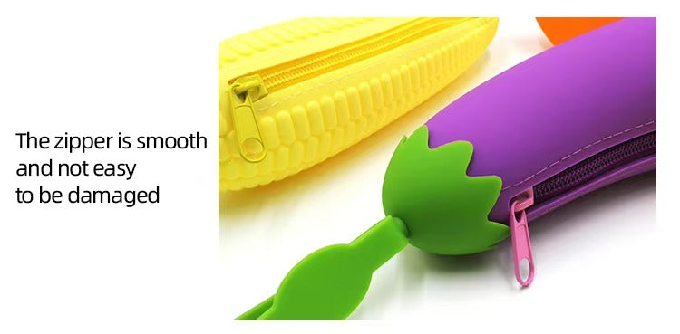Large-Capacity Silicone Pencil Case – Zippered, Fruit & Vegetable Cartoon Design (Student Stationery Storage Bag)