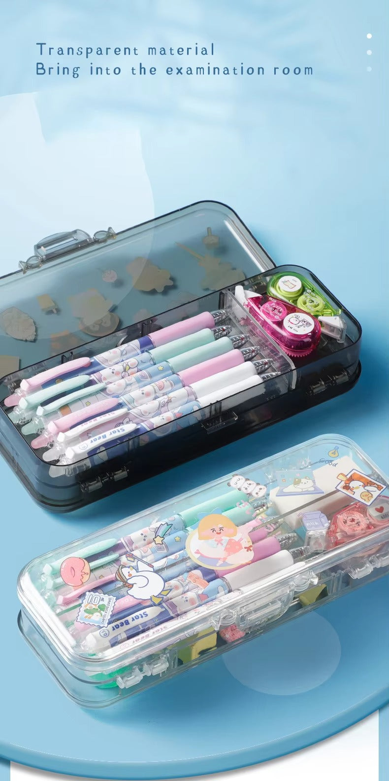 Large-Capacity Double - Storage Transparent Plastic Pencil Case – Simple Design (For Students' Stationery Sets)