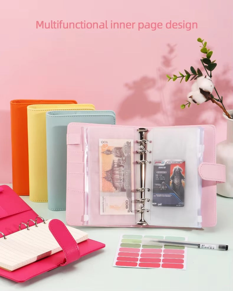 Creative A6 Loose-Leaf Notebook – Macaron PU Leather, Zipper Binder (Blank Kraft Paper)